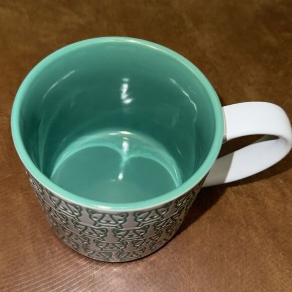 Boston Terrier Pattern Stackable Ceramic Mug With Teal Interior - Picture 2 of 6